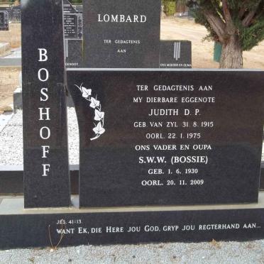 BOSHOFF S.W.W. 1930-2009 &amp; Judith D.P. VAN ZYL 1915-1975