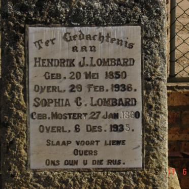 LOMBARD Hendrik J. 1850-1936 &amp; Sophia C. MOSTERT 1860-1935