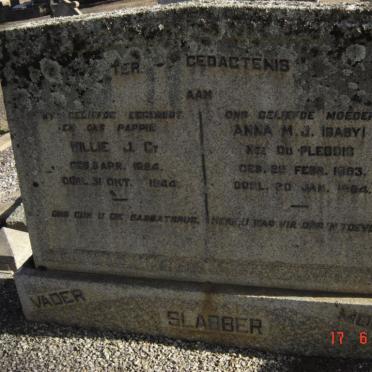 SLABBER Willie J.C. 1884-1944 &amp; Anna M.J. DU PLESSIS 1883-19?4