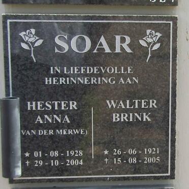 SOAR Walter Brink 1921-2005 & Hester Anna VAN DER MERWE 1928-2004