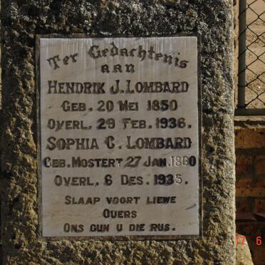 LOMBARD Hendrik J. 1850-1936 &amp; Sophia C. MOSTERT 1860-1935