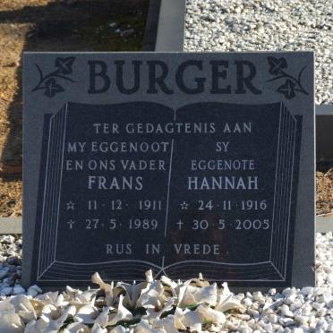 BURGER Frans 1911-1989 &amp; Hannah 1916-2005