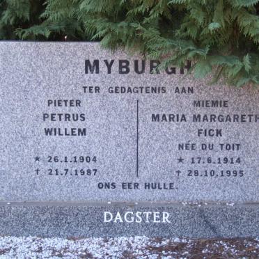 MYBURGH Petrus Willem 1904-1987 &amp; Maria Margaretha Fick DU TOIT 1914-1995