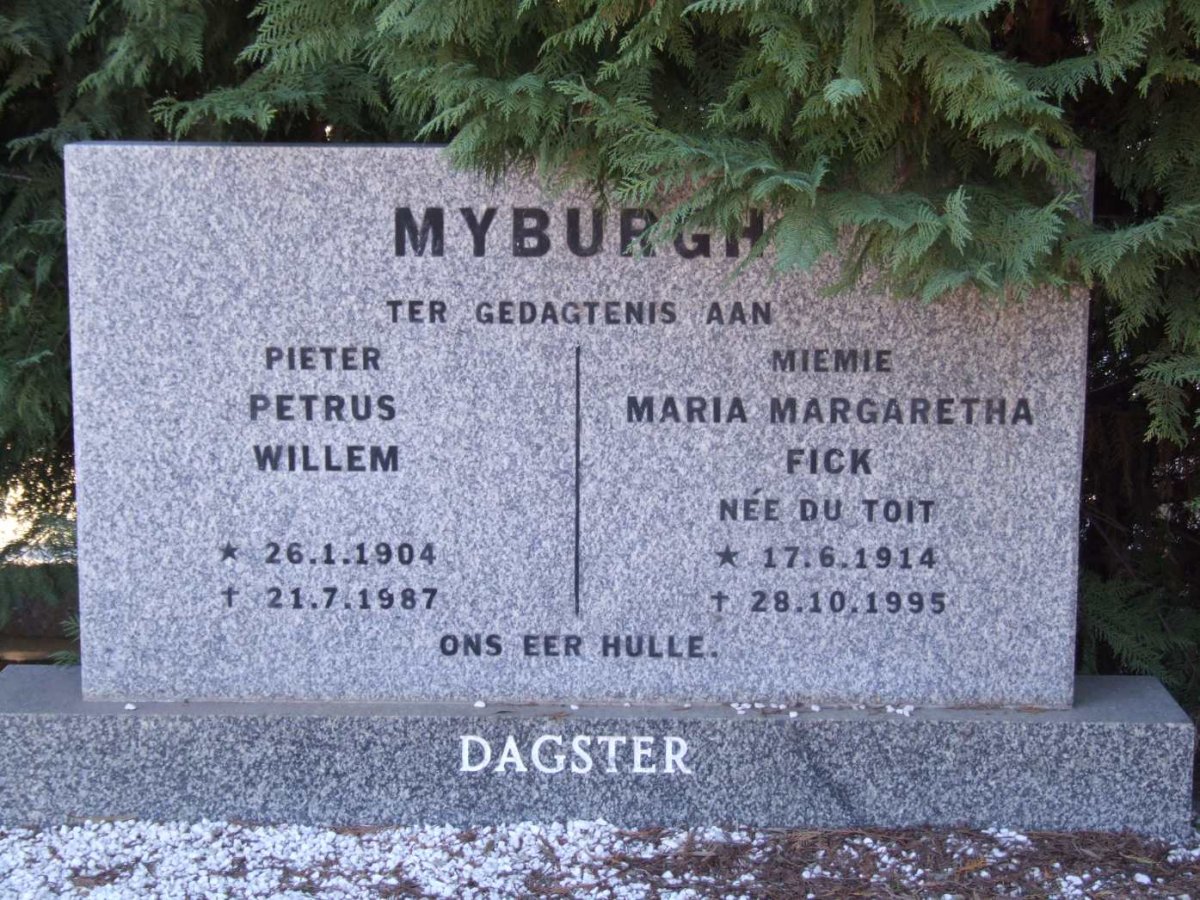 MYBURGH Petrus Willem 1904-1987 &amp; Maria Margaretha Fick DU TOIT 1914-1995