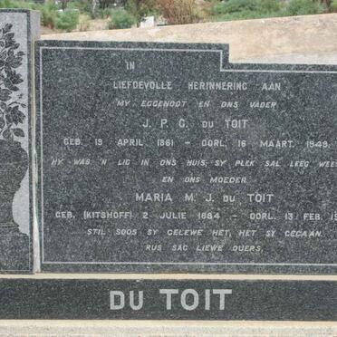 TOIT J.P.G., du 1881-1949 &amp; Maria M.J. KITSHOFF 1884-1968