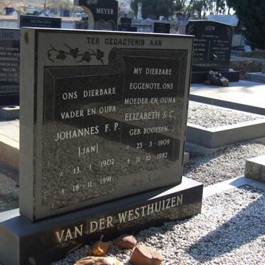 WESTHUIZEN Johannes F.P., van der 1902-1991 &amp; Elizabeth S.C. BOOYSEN 1909-1982