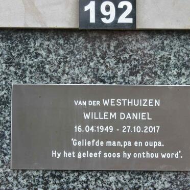 WESTHUIZEN Willem Daniel, van der 1949-2017