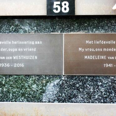 WESTHUIZEN David, van der 1936-2016 &amp; Madeleine 1941-2013