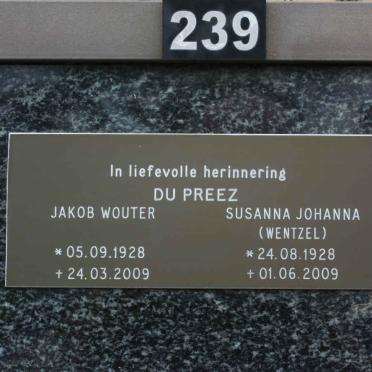 PREEZ Jakob Wouter, du 1928-2009 &amp; Susanna Johanna WENTZEL 1928-2009