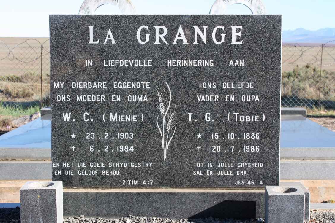 GRANGE T.G., le 1886-1986 &amp; W.C. 1903-1984