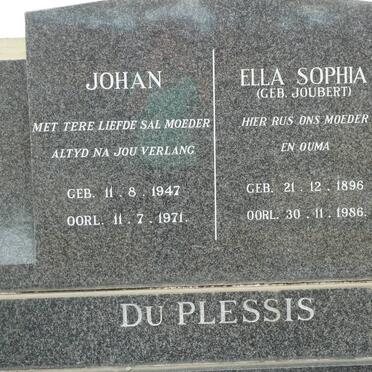 PLESSIS Johan, du 1947-1971 :: DU PLESSIS Ella Sophia nee JOUBERT 1896-1986