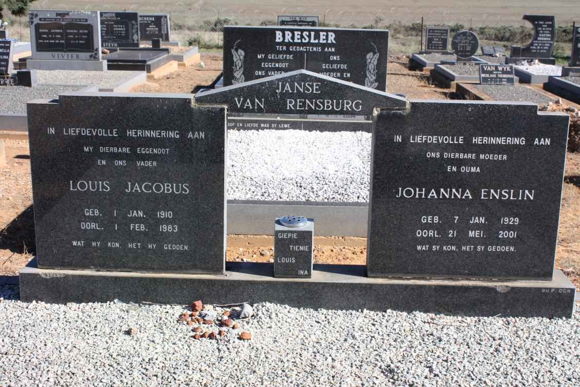 RENSBURG Louis Jacobus, Jansen van 1910-1983 &amp; Johanna ENSLIN 1929-2001