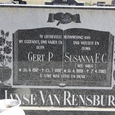 RENSBURG Gert P. , Janse van 1912-1992 &amp; Susanna E.C. ROUX 1908-2005