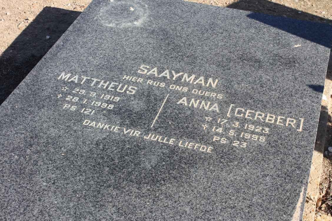 SAAYMAN Mattheus 1919-1998 &amp; Anna GERBER 1923-1998