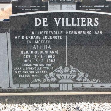 VILLIERS Leatetia, de nee BRIEDENHANN 1960-1983