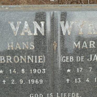 WYK Hans, van 1903-1969 &amp; Marie DE JAGER 1910-1984