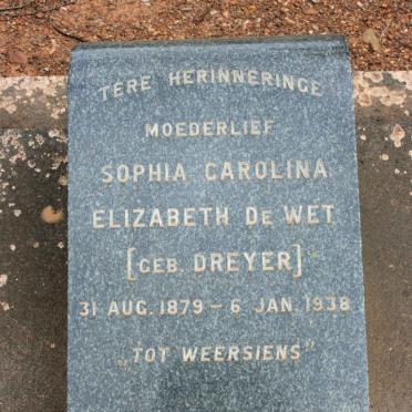 WET Sophia Carolina Elizabeth, de neé DREYER 1879-1938
