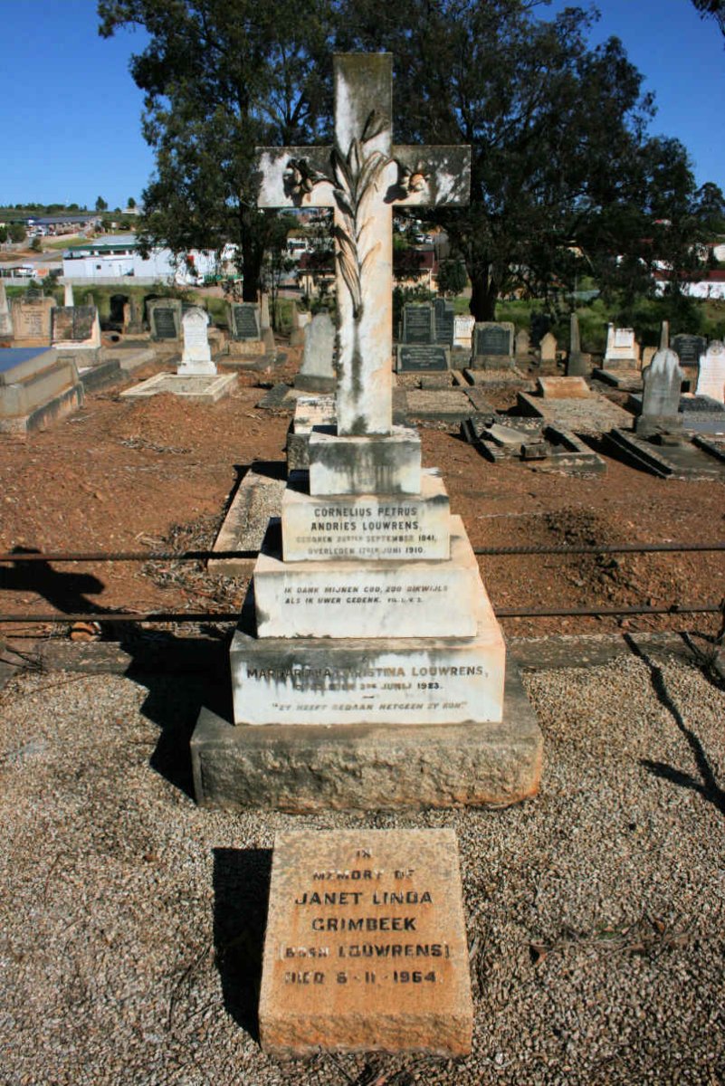 LOUWRENS Cornelius Petrus Andries 1841-1910 &amp; Margaritha Christina -1923 :: GRIMBEEK Janet Linda neé LOUWRENS -1964