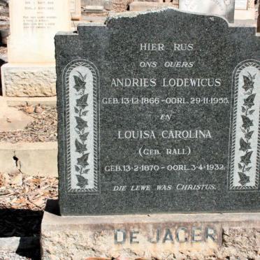 JAGER Andries Lodewikus, de 1866-1955 &amp; Louisa Carolina RALL 1870-1932
