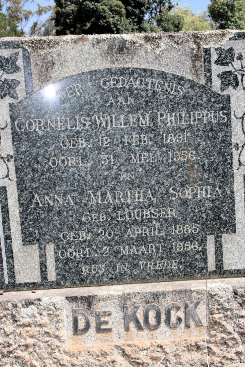 KOCK Cornelis Willem Philippus, de 1891-1956 &amp; Anna Martha Sophia LOUBSER 1885-1956