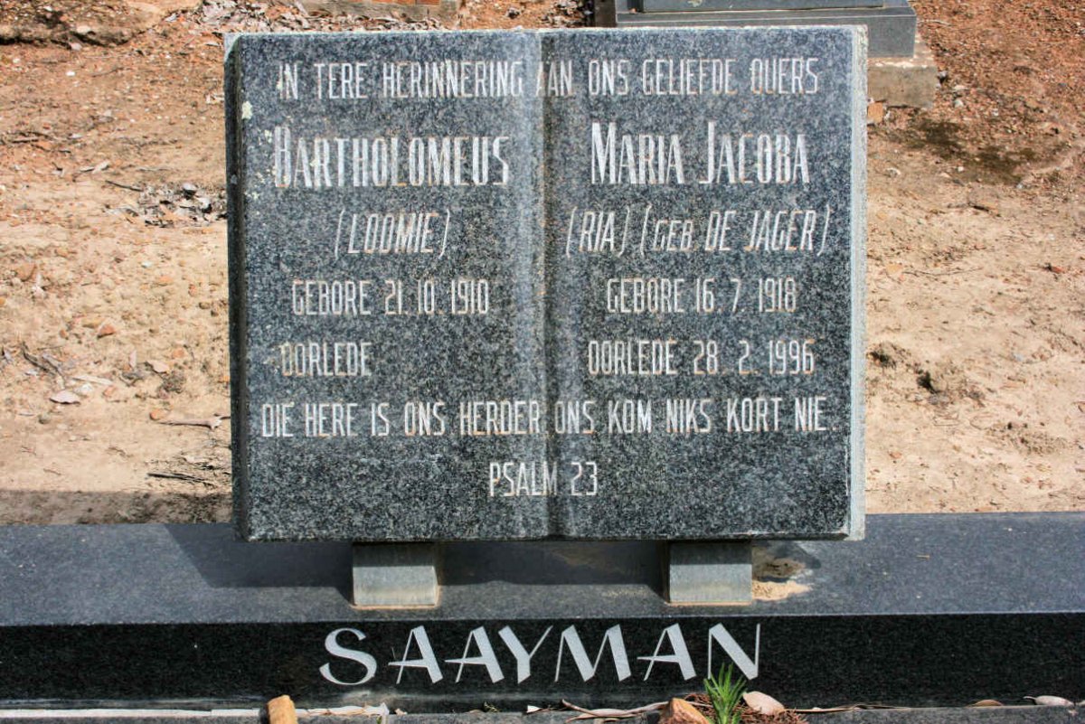 SAAYMAN Bartholomeus 1910-2002 & Maria Jacoba DE JAGER 1918-1996