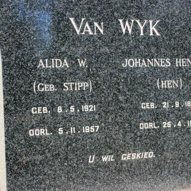 WYK Johannes Hendrik, van 1892-1967 &amp; Alida W. STIPP 1921-1957