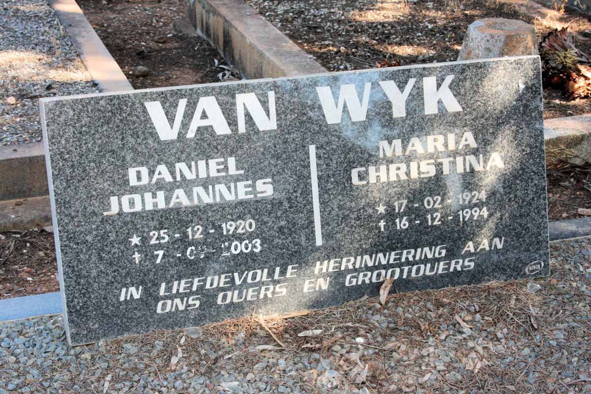 WYK Daniel Johannes, van 1920-2003 &amp; Maria Christina 1924-1994