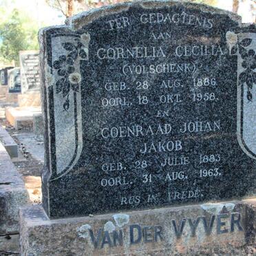 VYVER Coenraad Johan Jakob, van der 1883-1963 &amp; Cornelia Cecilia VOLSCHENK 1886-1958