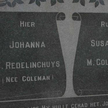 REDELINGHUYS Johanna E. neé COLEMAN :: COLEMAN Susarah M.