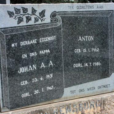 RENSBURG Johan A.A., van 1831-1967 :: VAN RENSBURG Anton 1962-1986