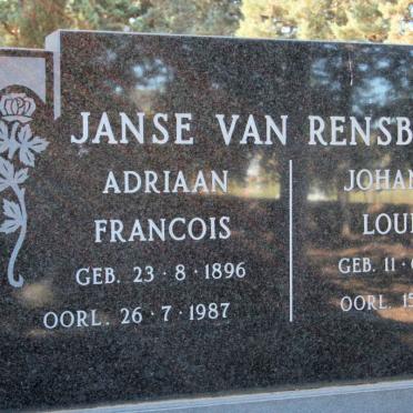 RENSBURG Adriaan Francois, Janse van 1896-1987 &amp; Johanna Louisa 1901-1991