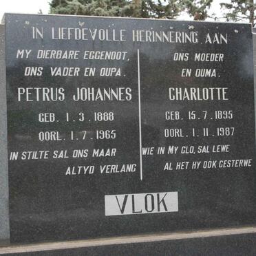 VLOK Petrus Johannes 1888-1965 &amp; Charlotte 1895-1987