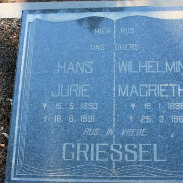 GRIESSEL Hans Jurie 1898-1981 &amp; Wilhelmina Magrietha 1898-1969