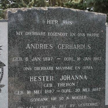 TOIT Andries Gerhardus, du 1897-1967 &amp; Hester Johanna THERON 1897-1982