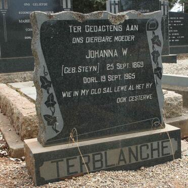 TERBLANCHE Johanna W. neé STEYN 1869-1965