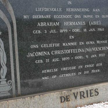 VRIES Abraham Hermanus, de 1899-1965 &amp; Jacomina Christoffelina VOLSCHENK 1899-1972