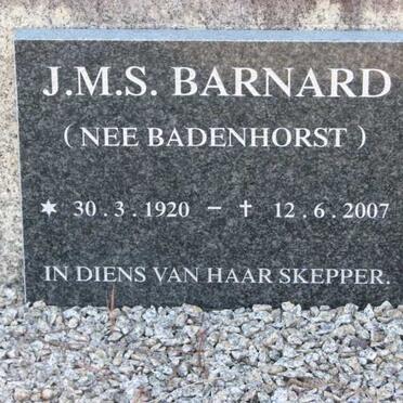 BARNARD J.M.S. nee BADENHORST 1920-2007