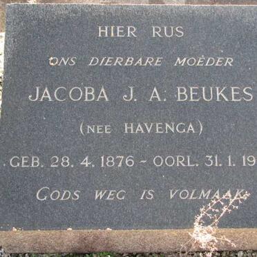 BEUKES Jacoba J.A. nee HAVENGA 1876-1961