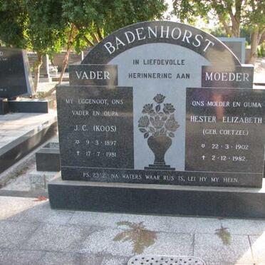 BADENHORST J.C. 1897-1981 &amp; Hester Elizabeth COETZEE 1902-1982