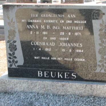 BEUKES Coenraad Johannes 1912-1984 &amp; Anna M.B. MATTHEE 1911-1971