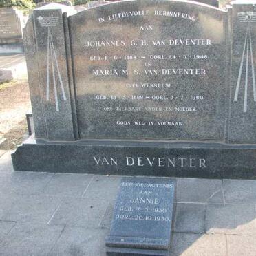 DEVENTER Johannes G.H., van 1884-1948 &amp; Maria M.S. WESSELS 1889-1969 :: VAN DEVENTER Jannie 1930-1930