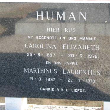 HUMAN Marthinus Laurentius 1897-1978 &amp; Carolina Elizabeth 1897-1972