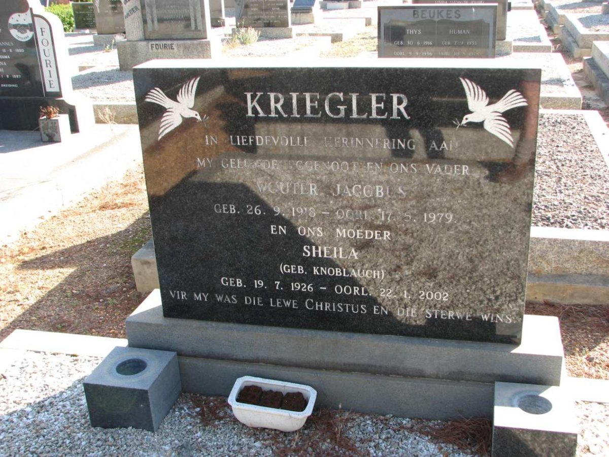 KRIEGLER Wouter Jacobus 1918-1979 &amp; Sheila KNOBLAUGH 1926-2002