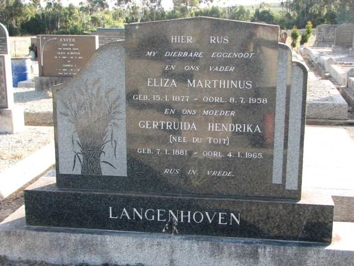 LANGENHOVEN Eliza Marthinus 1877-1958 &amp; Gertruida Hendrika DU TOIT 1881-1965