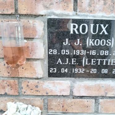 ROUX J.J. Koos 1931-2013 &amp; A.J.E. Lettie 1932-2021