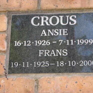 CROUS Frans 1925-2000 &amp; Ansie 1926-1999