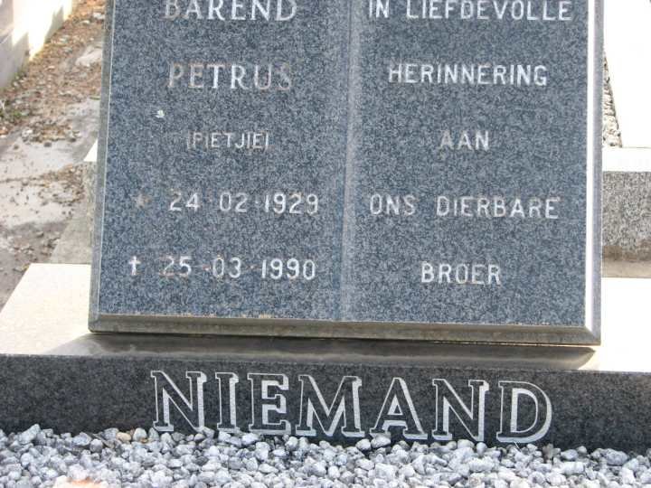 NIEMAND Barend Petrus 1828-1990