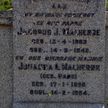 MALHERBE Jacobus J. 1889-1942 Johanna A. RABE 1896-1964