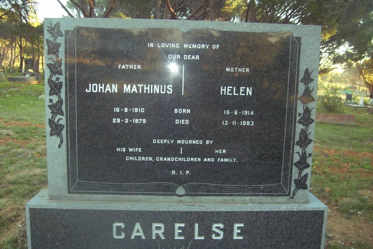CARELSE Johan Mathinus 1910-1979 & Helen 1914-1983