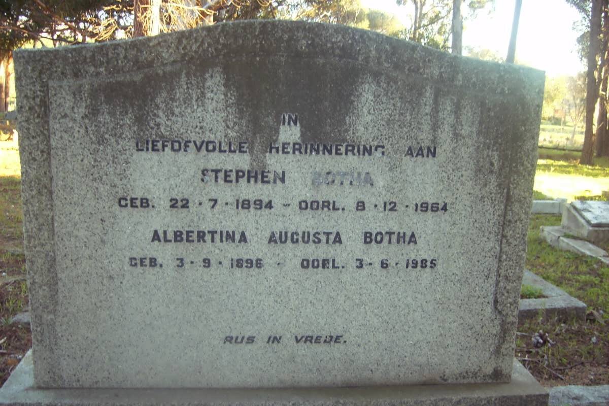 BOTHA Stephen 1894-1964 &amp; Albertina Augusta 1896-1985